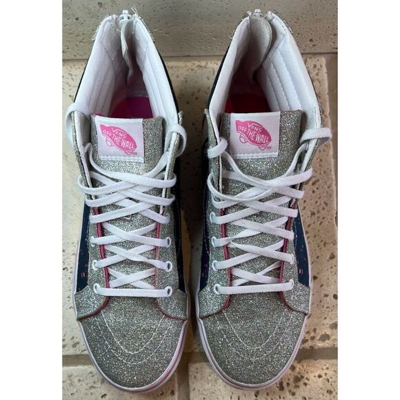 VANS Digi Unicorn Sk8-Hi Zip Silver Glitter Girls Sneakers Size 7 - Picture 5 of 13